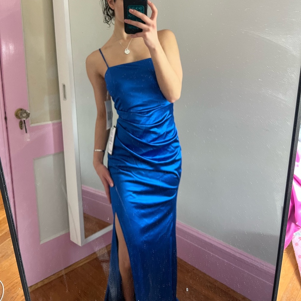 Elegant Blue Satin Dress